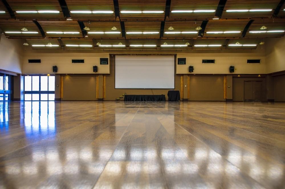 Back wall of the current ballroom in MacEwan Hall. 