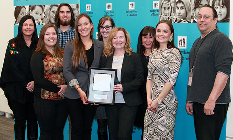 From left: Lori Pritchard, Lindsey Black, Carter Kuiper, Mallaina Friedle, Holliston Logan, Joy Bowen-Eyre, Shawna Cunningham, Kimberly Van Patten and Shane Cunningham. Representatives from The Native Centre along with Native Ambassador Post-Secondary Ini