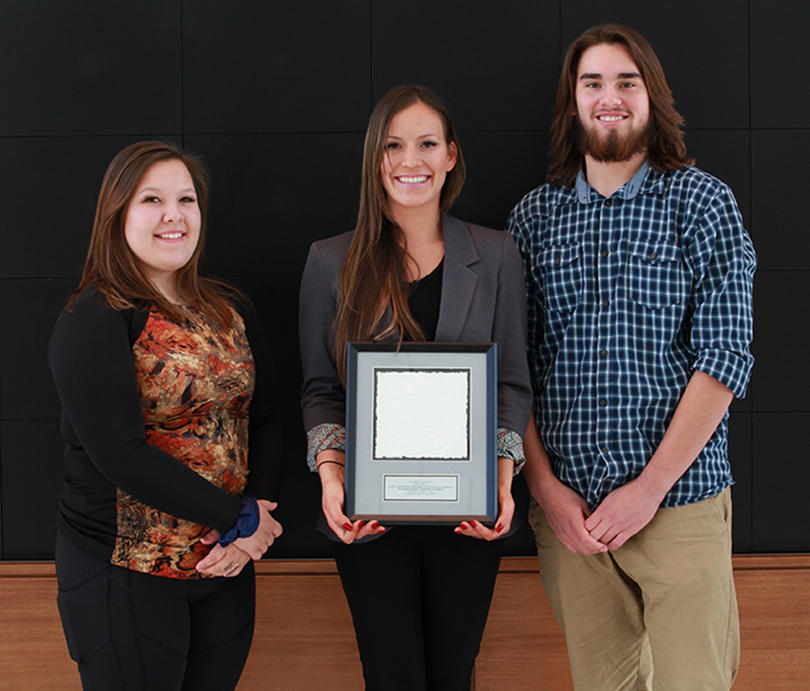 From left, Lindsey Black, Mallaina Friedle, NAPI program coordinator, and Carter Kuiper. Black and Kuiper are two Calgary Board of Education students who received NAPI leadership training. They spoke about the impact taking the NAPI leadership modules had on their lives during the CBE board meeting on Dec. 1. 