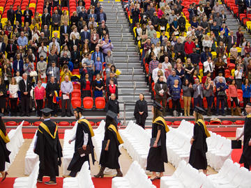 Students celebrate graduation at the 2019 fall convocation ceremony.