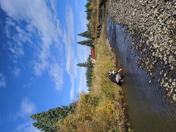 Dr. Steven Vamosi, Director of the Biogesocience Institute and Christie Sampson’s postdoctoral supervisor, collects additional data at a site along the Tay. 