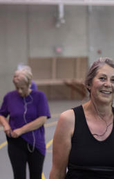 Study participants from Brain in Motion l exercise at the University of Calgary gym as part of a six-month aerobic exercise program. Photos by Brain in Motion research teams