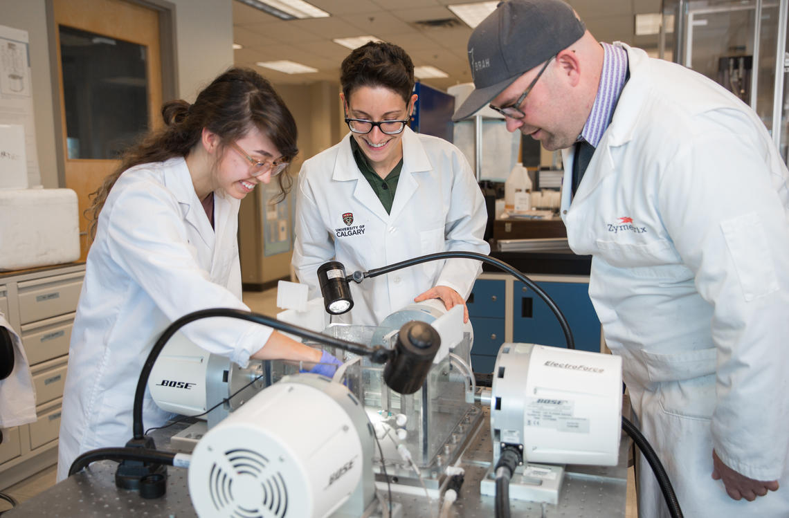 Alina Ismaguilova (left), Arianna Forneris (middle) and Richard Beddoes (right) are students in the Biomedical Engineering graduate program